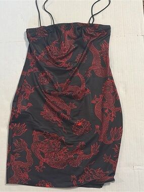 SHEIN Black Dress with Red Dragon Motif